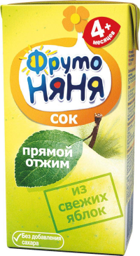 ПРОДУКТЫ ДЛЯ ДЕТЕЙ Фруто Фруто Няня сок детский яблоко прямой отжим  4м+ 0,2л